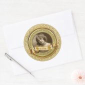 Klassiek Gold Photo Lijst Elegant Banner Yellow Ronde Sticker (Envelop)