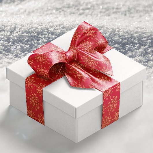 Klassiek Gold Red Snowflake Patroon Satijnen Lint