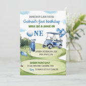 Klassiek Golf Boy Hole in een verjaardagsuitnodigi Kaart (Staand voorkant)