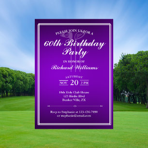 Klassiek golf thema paars wit 60ste verjaardag kaart
