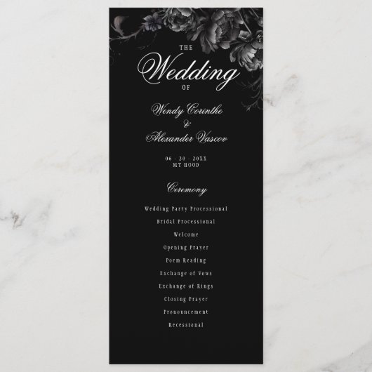 Klassiek Gothic Zwart Bruiloft Platte Programma Programmakaart (Voorkant)