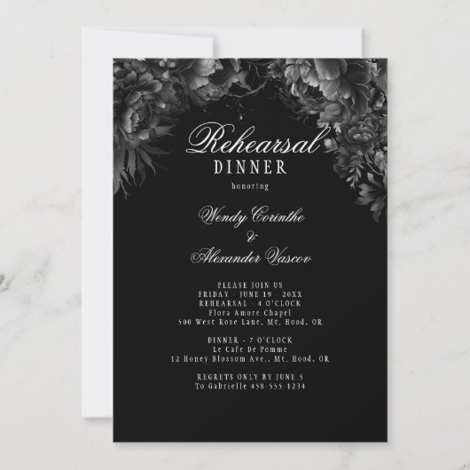 Klassiek Gotisch Zwart Bruiloft repetitie diner Kaart (Voorkant)