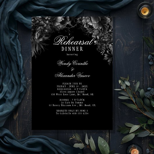 Klassiek Gotisch Zwart Bruiloft repetitie diner Kaart