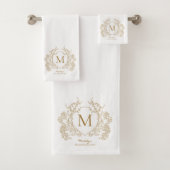Klassiek  Goud Bloemen Crest Monogram Bad Handdoek (Insitu)