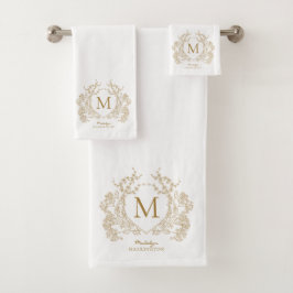 Klassiek Goud Bloemen Crest Monogram Bad Handdoek