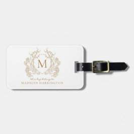 Klassiek Goud Bloemen Crest Monogram Bagagelabel