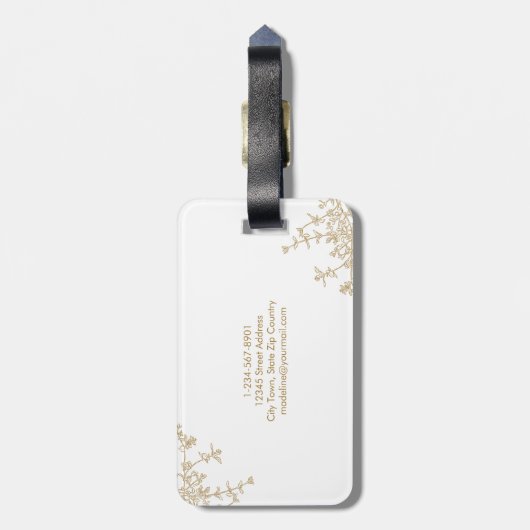 Klassiek  Goud Bloemen Crest Monogram Bagagelabel (Achterkant verticaal)