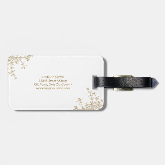 Klassiek  Goud Bloemen Crest Monogram Bagagelabel (Achterkant horizontaal)