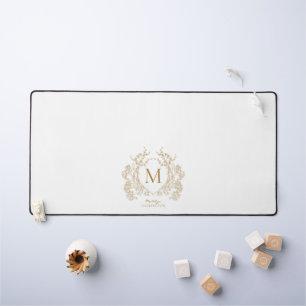 Klassiek Goud Bloemen Crest Monogram Bureaumat