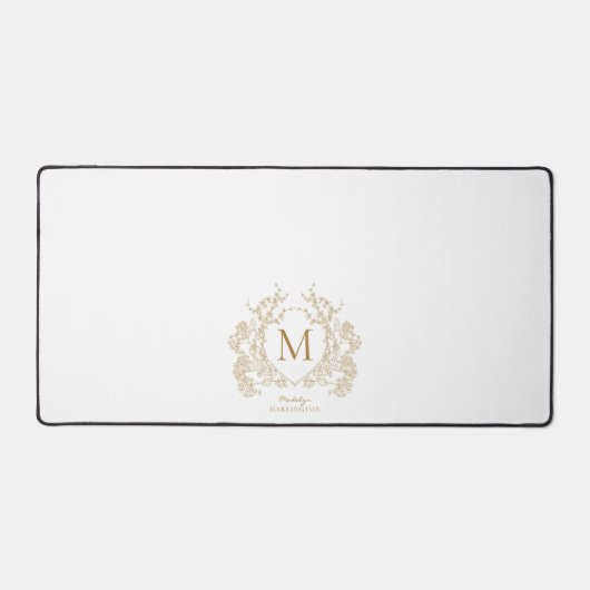 Klassiek  Goud Bloemen Crest Monogram Bureaumat (Voorkant)