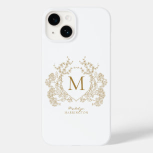 Klassiek  Goud Bloemen Crest Monogram Case-Mate iPhone 14 Hoesje