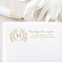 Klassiek Goud Bloemen Crest Monogram Etiket