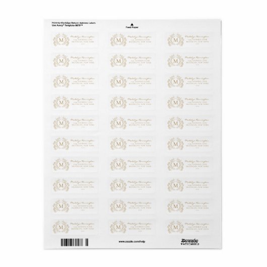Klassiek  Goud Bloemen Crest Monogram Etiket (Full Sheet)