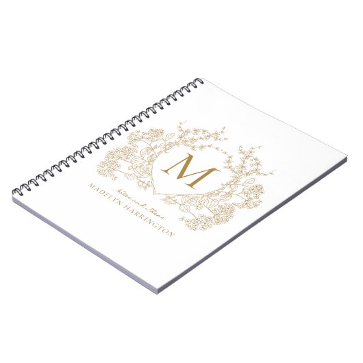 Klassiek Goud Bloemen Crest Monogram Notitieboek (Linkerzijde)