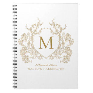 Klassiek Goud Bloemen Crest Monogram Notitieboek