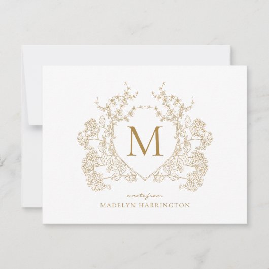 Klassiek  Goud Bloemen Crest Monogram Notitiekaartje (Voorkant)
