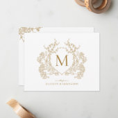 Klassiek  Goud Bloemen Crest Monogram Notitiekaartje (Voorkant / Achterkant in situ)