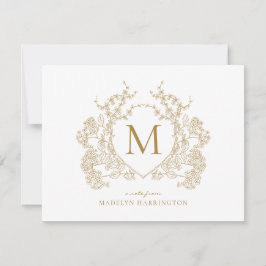 Klassiek Goud Bloemen Crest Monogram Notitiekaartje
