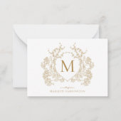 Klassiek Goud Bloemen Crest Monogram Notitiekaartje (Voorkant)