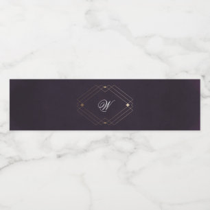 Klassiek Goud Deco Paars Calligrafie Monogram Waterfles Etiket