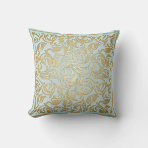 Klassiek goud en blauw met  scrollen kussen