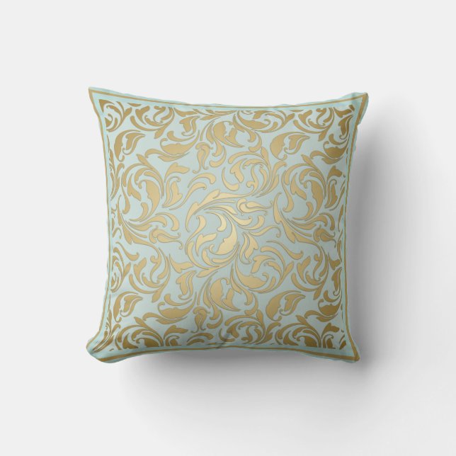 Klassiek goud en blauw met  scrollen kussen (Voorkant)