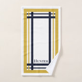 Klassiek goud en marine gestreepte monogram bad handdoek (Handdoek)