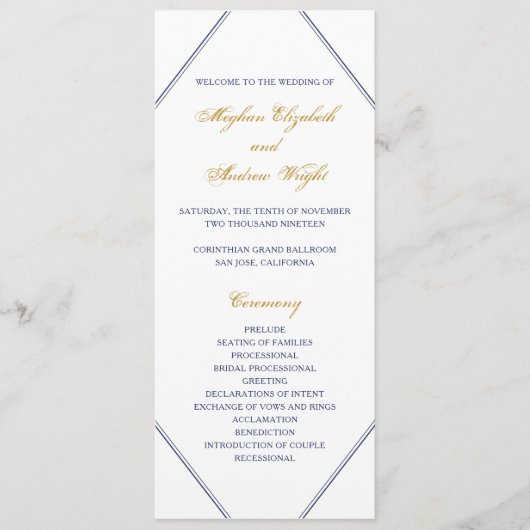 Klassiek Goud en Navy Huwelijksprogramma Programmakaart (Voorkant)