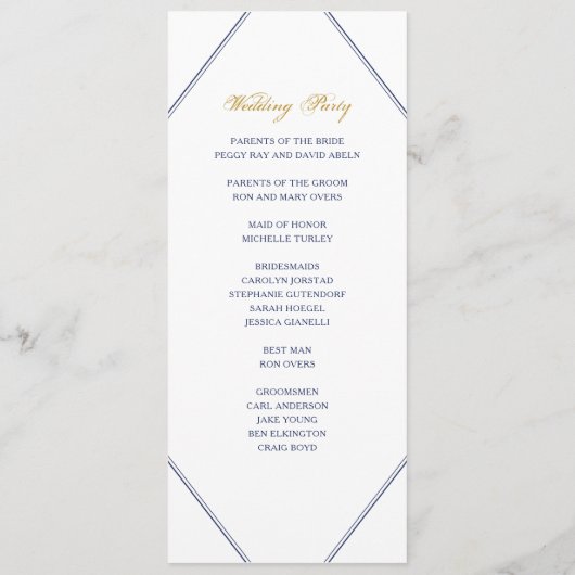 Klassiek Goud en Navy Huwelijksprogramma Programmakaart (Achterkant)