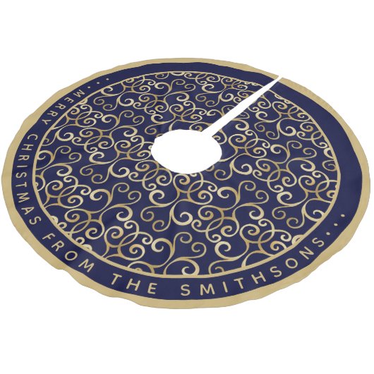 KLASSIEK GOUD EN NAVYBLAUW KERSTDAMAST AANGEPASTE KERSTBOOM ROK (Gekanteld)