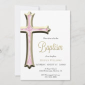 Klassiek goud en roze kruisdoop kaart (Voorkant)