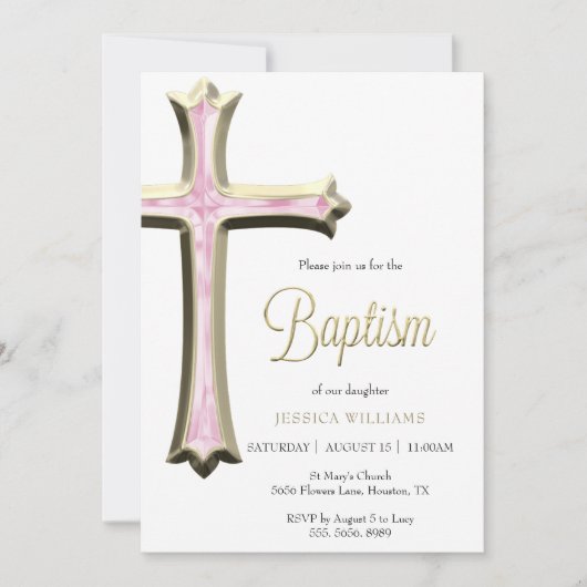Klassiek goud en roze kruisdoop kaart (Voorkant)