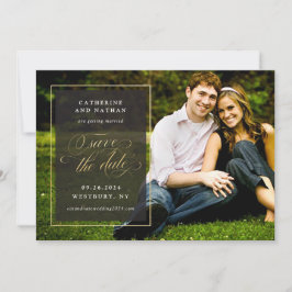 Klassiek goud en zwart elegante script bruiloft save the date