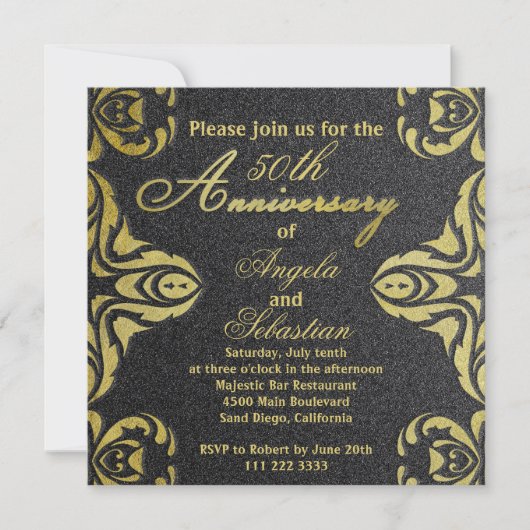 Klassiek goud en zwart luxe formeel jubileum kaart (Voorkant)