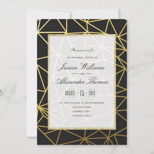 Klassiek goud en zwart repetitie diner kaart (Voorkant)