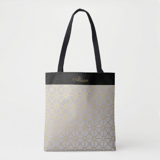 Klassiek goud grijs zwart patroon gepersonaliseerd tote bag (Voorkant)