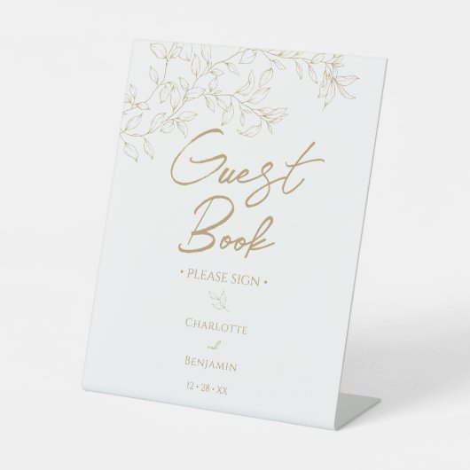 Klassiek Goud Groen Bruiloft Gastenboek Reclamebord Met Voetstuk (Voorkant)