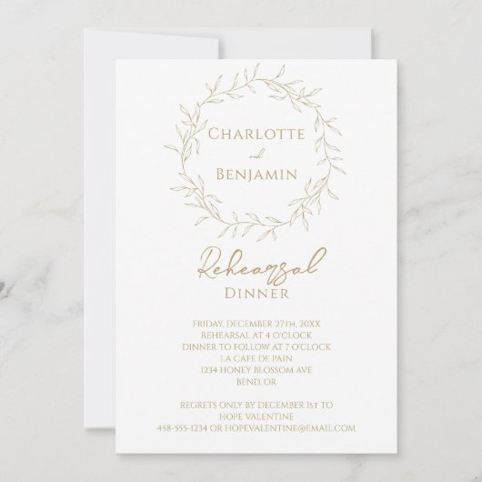 Klassiek Goud Groen Bruiloft repetitie Diner Kaart (Voorkant)