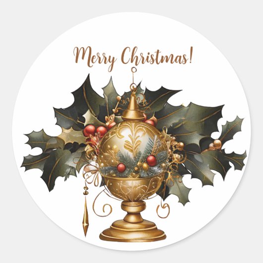 Klassiek Goud Kerst Ornament Ronde Sticker (Voorkant)