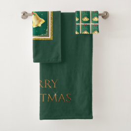 Klassiek goud Koudeklokken met groene Kerst Bad Handdoek