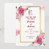 klassiek goud lijst roze blozen tong bruiloft kaart (Voorkant / Achterkant)