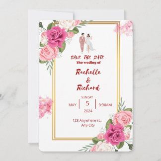 klassiek goud lijst roze blozen tong bruiloft kaart