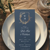 klassiek goud marine bloemenmotief monogram bruilo menu