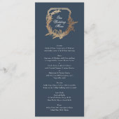 klassiek goud marine bloemenmotief monogram bruilo menu (Voorkant)