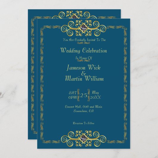 Klassiek goud met diamanten bruiloft kaart (Voorkant / Achterkant)