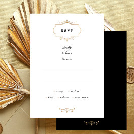Klassiek goud monogram zwart wit bruiloft RSVP kaartje