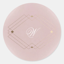 Klassiek Goud Stof Roze Roze Monogram Trouwfeest Ronde Sticker