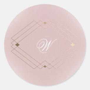 Klassiek Goud Stof Roze Roze Monogram Trouwfeest Ronde Sticker