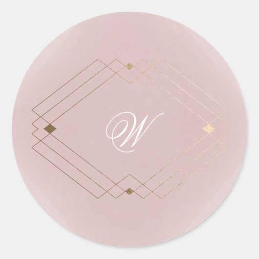 Klassiek goud stoffig roze roze monogram trouw- ronde sticker (Voorkant)