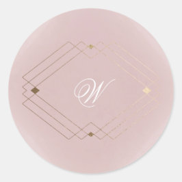 Klassiek goud stoffig roze roze monogram trouwfees ronde sticker